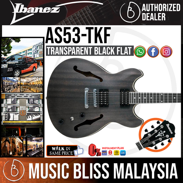 Ibanez Artcore AS53 - Transparent Black Flat (AS53-TKF) *Price Match Promotion* - Music Bliss Malaysia