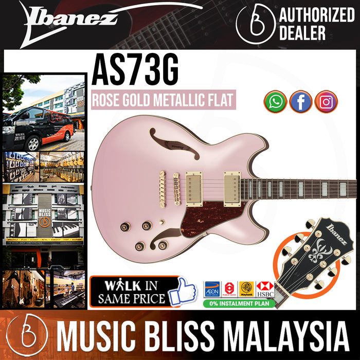 Ibanez Artcore AS73G Semi-Hollow Electric Guitar - Rose Gold Metallic Flat - Music Bliss Malaysia