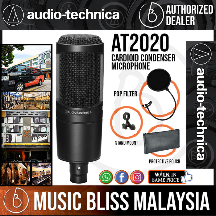Audio Technica AT2020 Cardioid Condenser Microphone with Pop Filter (Audio-Technica AT-2020 / AT 2020) *Crazy Sales Promotion* - Music Bliss Malaysia