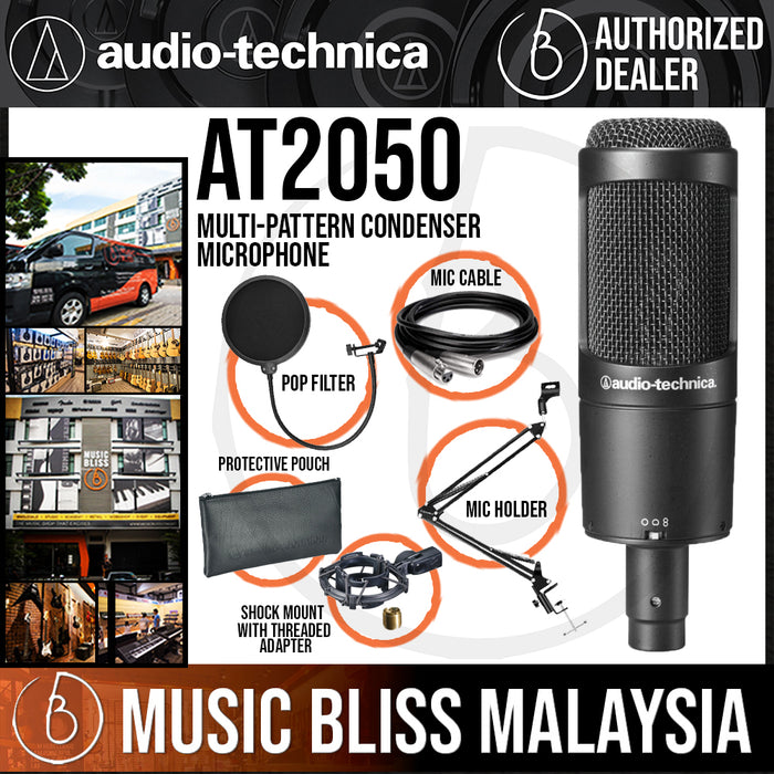 Audio Technica AT2050 Multi-pattern Condenser Microphone with Pop Filter, Mic Holder and 3m Cable (Audio-Technica AT-2050 / AT 2050) *Crazy Sales Promotion* - Music Bliss Malaysia