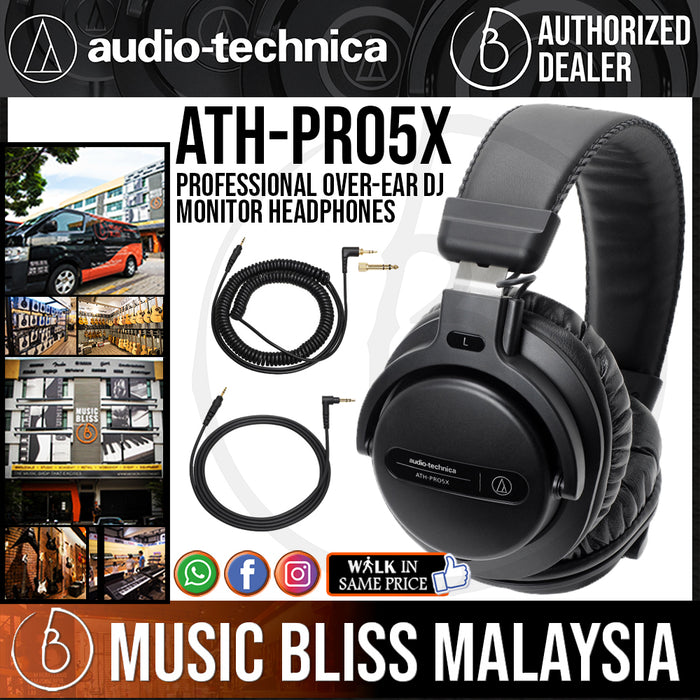 Audio Technica ATH-PRO5x Professional Over-Ear DJ Monitor Headphones - Black (ATHPRO5x) - Music Bliss Malaysia