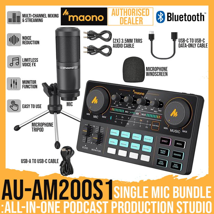 MAONOCASTER Lite AU-AM200S1 Single Mic Bundle: All-In-One Podcast Production Studio with 1x Large Diaphragm Mic *Crazy Sales Promotion* - Music Bliss Malaysia