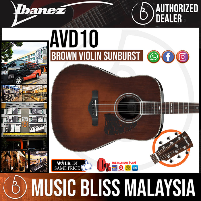 Ibanez AVD10 Artwood Vintage Thermo Aged - Brown Violin Sunburst (AVD10-BVS) - Music Bliss Malaysia