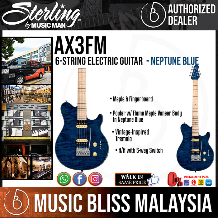 Sterling Axis AX3FM Electric Guitar - Neptune Blue (AX-3S) - Music Bliss Malaysia