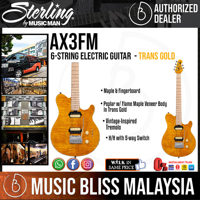 Sterling Axis AX3FM Electric Guitar - Trans Gold (AX-3S) - Music Bliss Malaysia