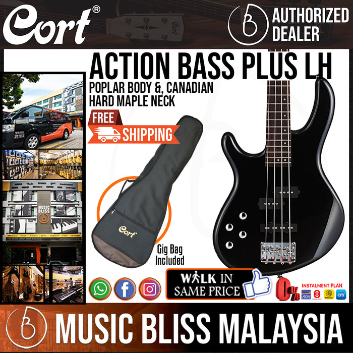 Cort Action Bass Plus Left-Handed Bass Guitar with Bag - Black - Music Bliss Malaysia