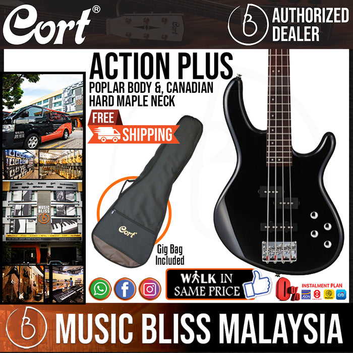 Cort Action Plus Electric Bass Guitar with Bag - Black (ActionPlus Action-Plus) - Music Bliss Malaysia