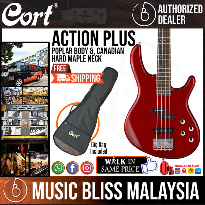 Cort Action Plus Electric Bass Guitar with Bag - Trans Red (ActionPlus Action-Plus) - Music Bliss Malaysia