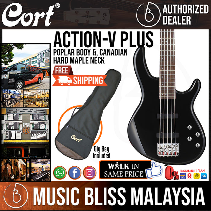 Cort Action Bass V Plus Bass Guitar with Bag - Black (Action V Plus) - Music Bliss Malaysia