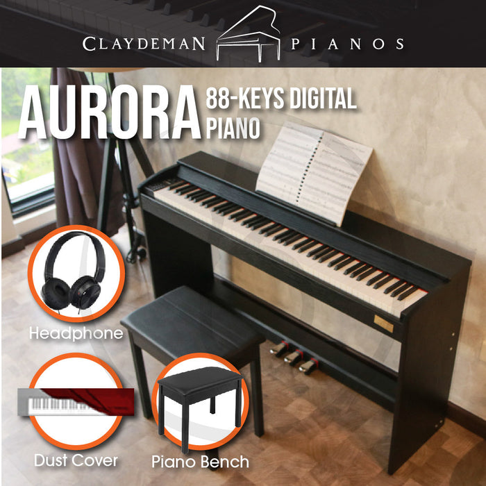 Claydeman Aurora MDP-45 88-Keys Home Digital Piano - Black (Slim Weighted) - Music Bliss Malaysia