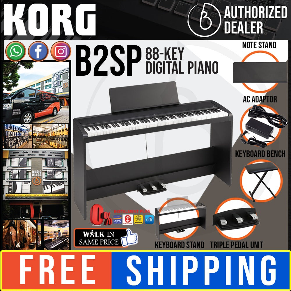 Korg B2SP 88 Key Digital Piano with Keyboard Bench Black 0