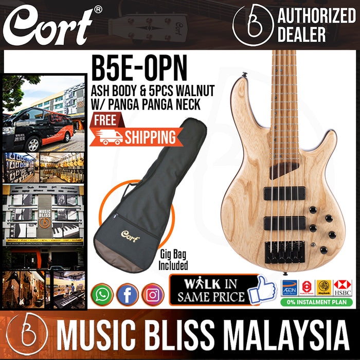 Cort B-5 Element 5-String Bass Guitar with Bag - Open Pore Natural - Music Bliss Malaysia