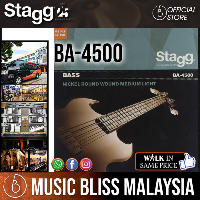 Stagg BA-4500 Nickel Round Wound Set of Strings for Electric Bass Guitar (BA4500) - Music Bliss Malaysia