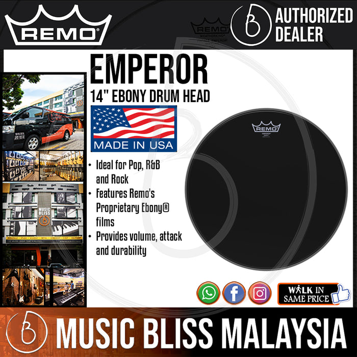 Remo Emperor Ebony Drum Head - 14" (BE-0014-ES BE0014ES BE 0014 ES) - Music Bliss Malaysia