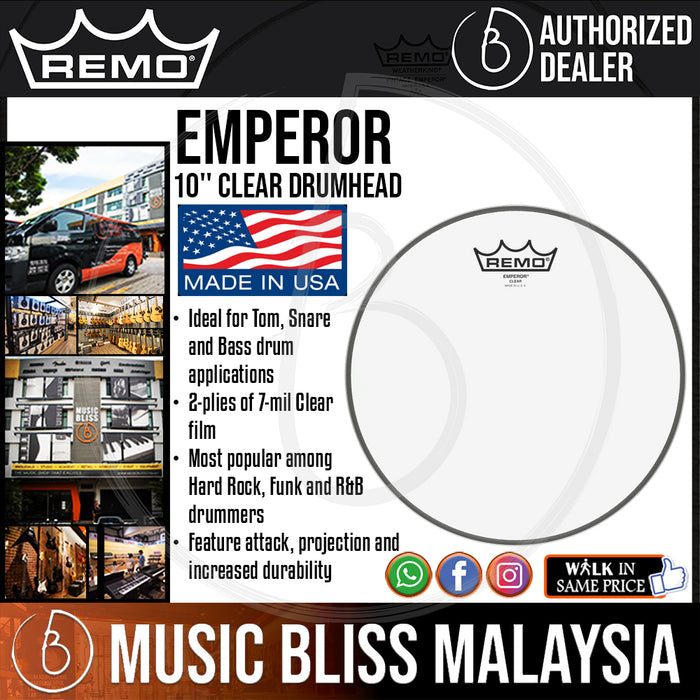 Remo Emperor Clear Drumhead - 10" (BE-0310-00 BE031000 BE 0310 00) - Music Bliss Malaysia