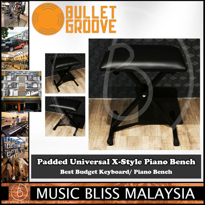 Bullet Groove Padded Universal X-Style Black Piano Bench, Black X Style Keyboard Bench, Budget Keyboard/ Piano Chair, Best X Style Piano Bench with comfortable Padding - Music Bliss Malaysia