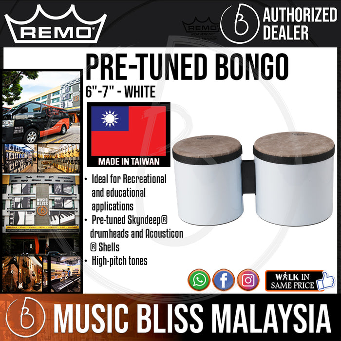 Remo Pre-Tuned Bongo - 6"-7" - White (BG-5300-00 BG530000 BG 5300 00) - Music Bliss Malaysia