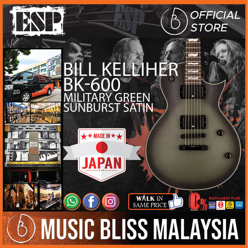 ESP Bill Kelliher Eclipse - Military Green Sunburst Satin - Music Bliss Malaysia