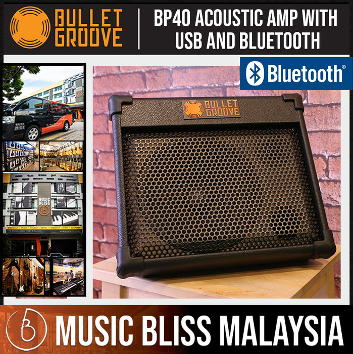 Bullet Groove BP40 Acoustic Amplifier with USB and Bluetooth connection for Acoustic Guitars, Singing/Vocals & Piano Keyboards (BP-40 USB/Bluetooth Acoustic Amp) - Music Bliss Malaysia