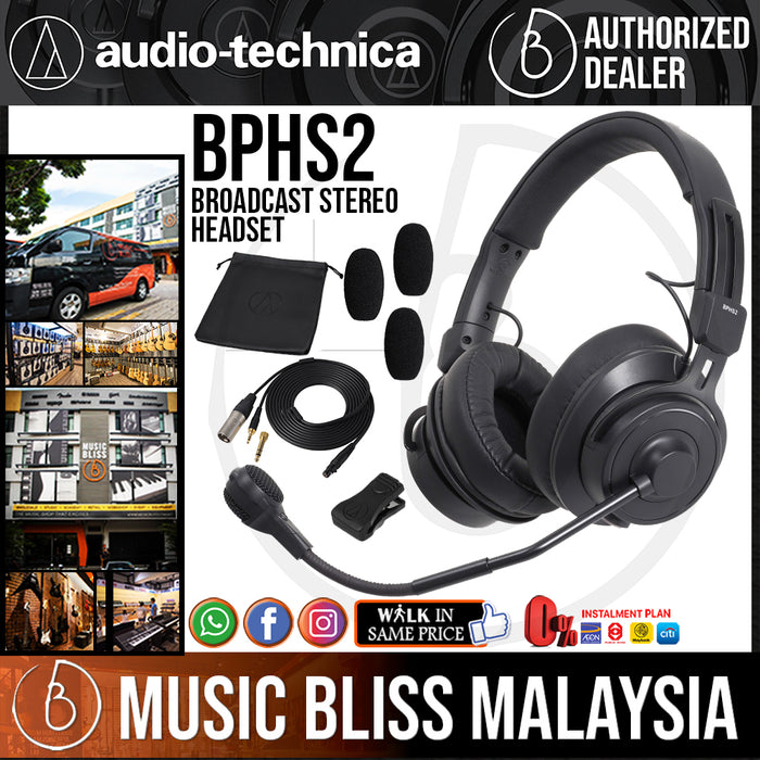 Audio Technica BPHS2 Broadcast Stereo Headset with Dynamic Boom Mic (BPHS-2) - Music Bliss Malaysia