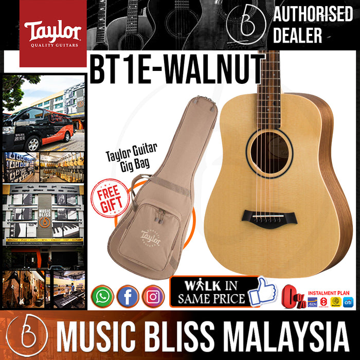 Taylor Baby Taylor BT1e Walnut - Natural Sitka Spruce with Bag (BT1e-Walnut / BT1eWalnut / BT1e Walnut) *Crazy Sales Promotion* - Music Bliss Malaysia