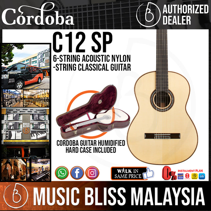 Cordoba C12 SP - Solid European Spruce Top, Solid Rosewood & Solid Flamed Maple Back & Sides With Cordoba Guitar Humidified Hard Case (Full Solid) (C12SP) - Music Bliss Malaysia