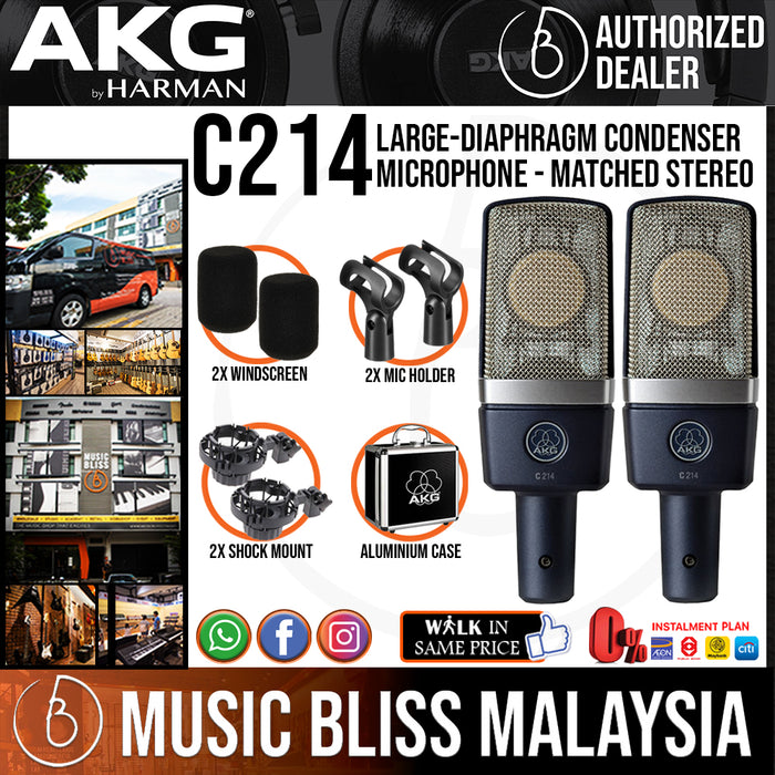 AKG C214 Large-diaphragm Condenser Microphone - Matched Stereo Pair (C-214/ C 214) *Everyday Low Prices Promotion* - Music Bliss Malaysia