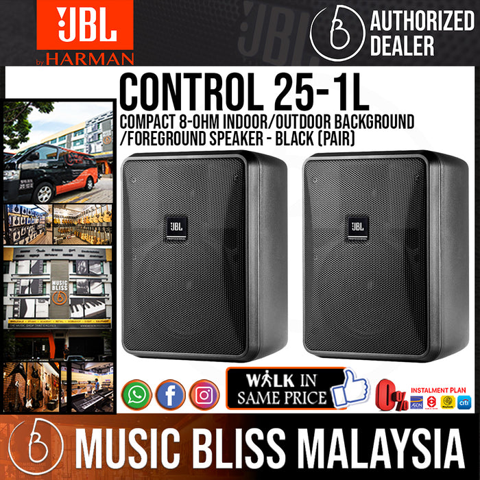 JBL Control 25-1L Compact 8-Ohm Indoor/Outdoor Background/Foreground Speaker - Black (Pair) (Control251L) - Music Bliss Malaysia