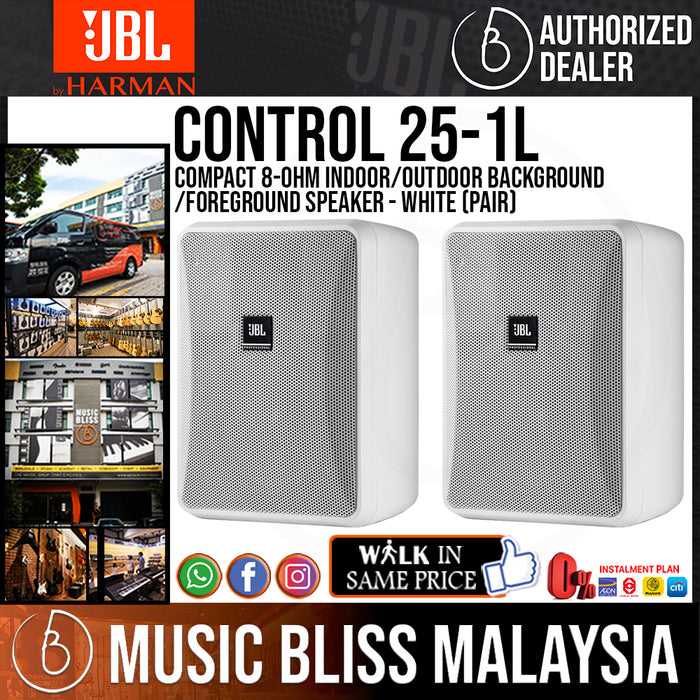 JBL Control 25-1L Compact 8-Ohm Indoor/Outdoor Background/Foreground Speaker - White (Pair) (Control251L) - Music Bliss Malaysia
