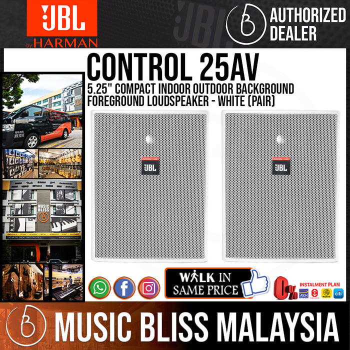 JBL Control 25AV 5.25" Compact Indoor Outdoor Background Foreground Loudspeaker - White (Pair) - Music Bliss Malaysia