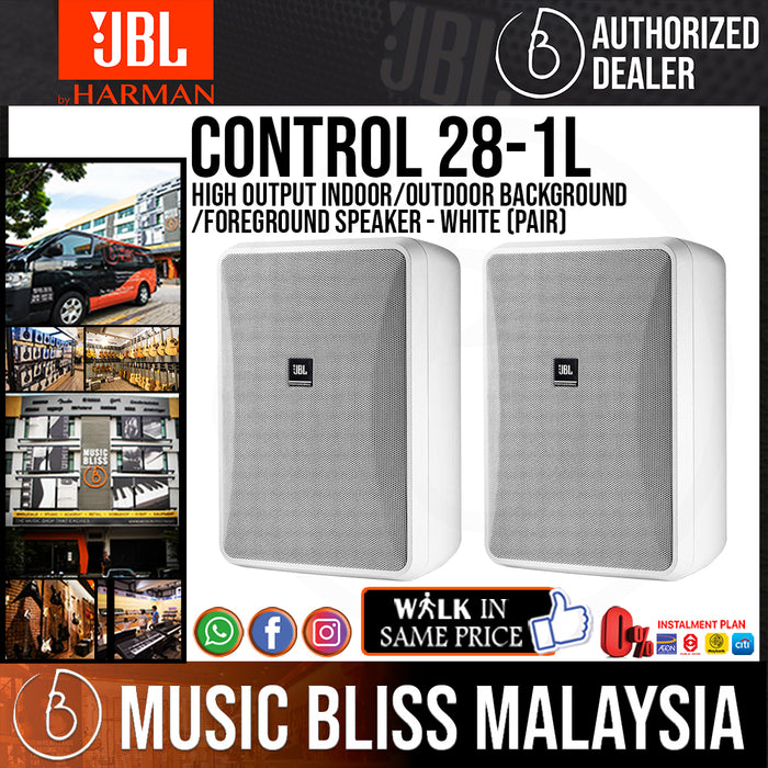 JBL Control 28-1L High Output Indoor/Outdoor Background/Foreground Speaker - White (Pair) (Control281L) - Music Bliss Malaysia
