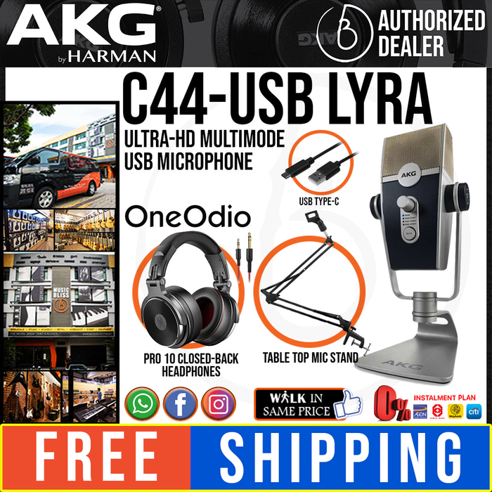 AKG LYRA Multi-pattern USB Microphone with OneOdio Headphone and Table Top Mic Stand Package *Crazy Sales Promotion* - Music Bliss Malaysia