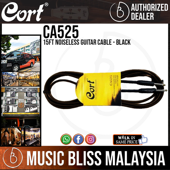 Cort CA525 15ft Noiseless Guitar Cable - Black (CA-525) - Music Bliss Malaysia
