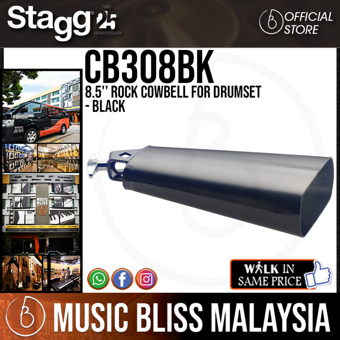Stagg CB308BK 8.5'' Rock Cowbell for Drumset - Black (CB308 BK / CB308-BK) - Music Bliss Malaysia
