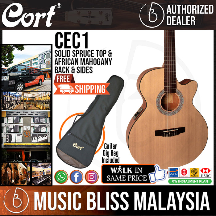 Cort CEC1 Classical Guitar with Bag - Open Pore - Music Bliss Malaysia