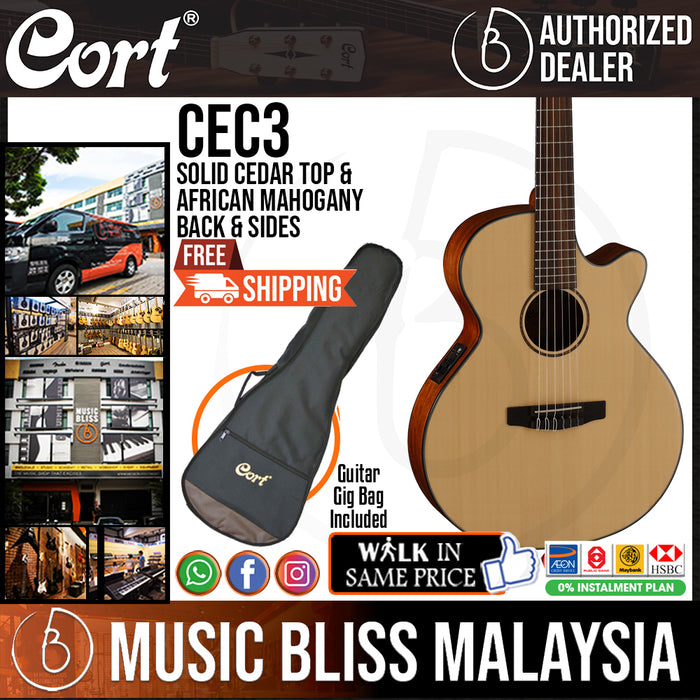 Cort CEC3 Classical Guitar with Bag - Natural - Music Bliss Malaysia