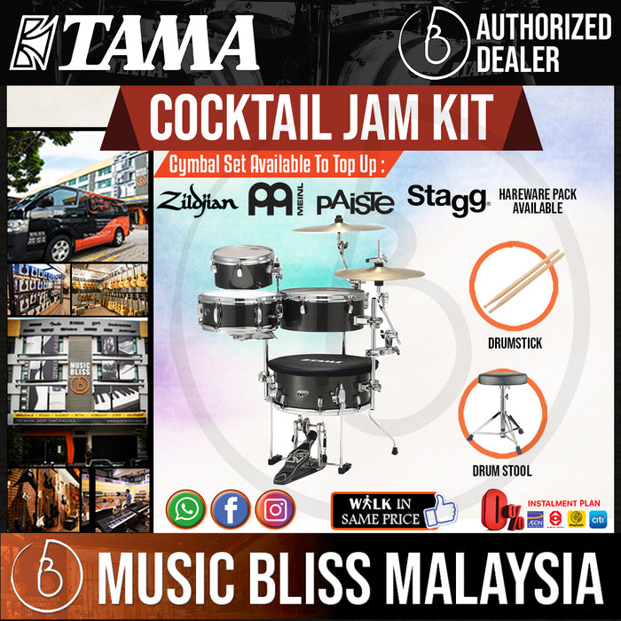 Tama CJB46C Cocktail 4-piece Drum Set Jam Kit with Drum Throne and Drumstick - Midnight Gold Sparkle - Music Bliss Malaysia