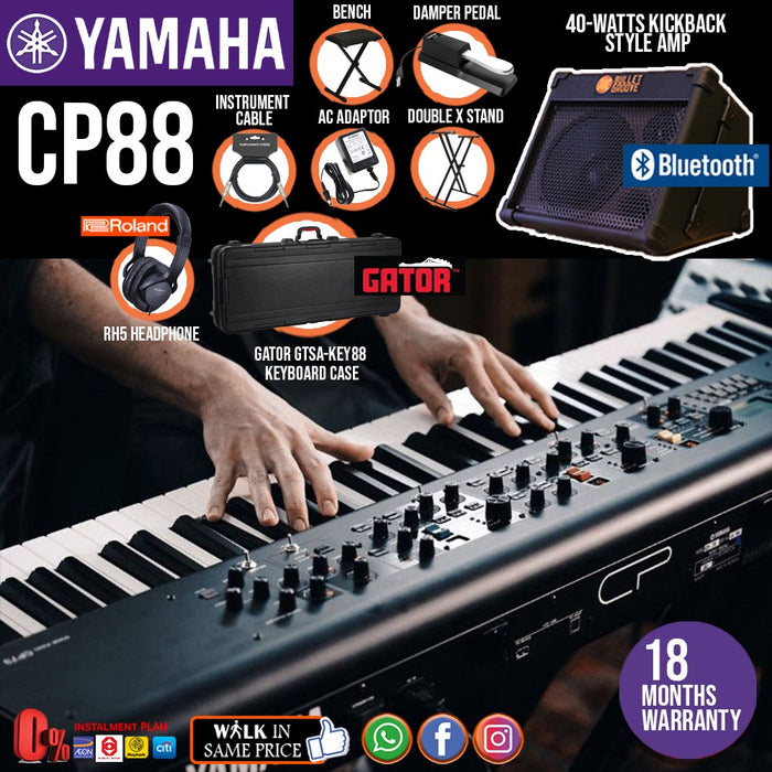 Yamaha CP88 88-key Stage Piano with Gator GTSA-KEY88 Hardshell Keyboard Case and 40-Watts kickback style Amplifier - Music Bliss Malaysia