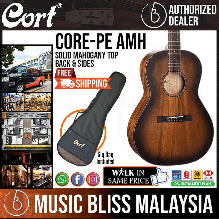 Cort Core-PE AMH all Mahogany Acoustic Guitar with Bag - Music Bliss Malaysia