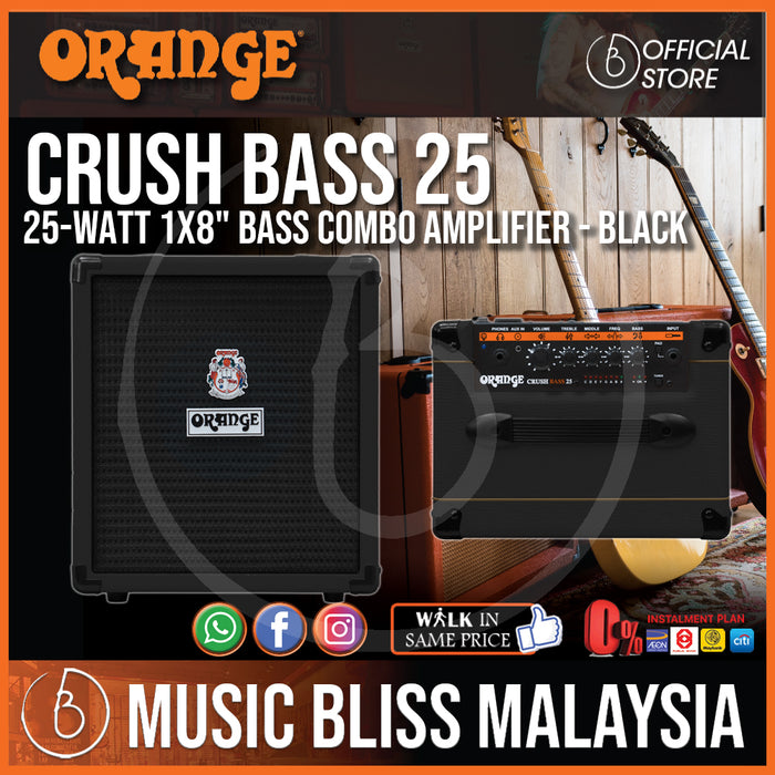 Orange Crush Bass 25 1x8 25W Bass Combo Amplifier - Black - Music Bliss Malaysia