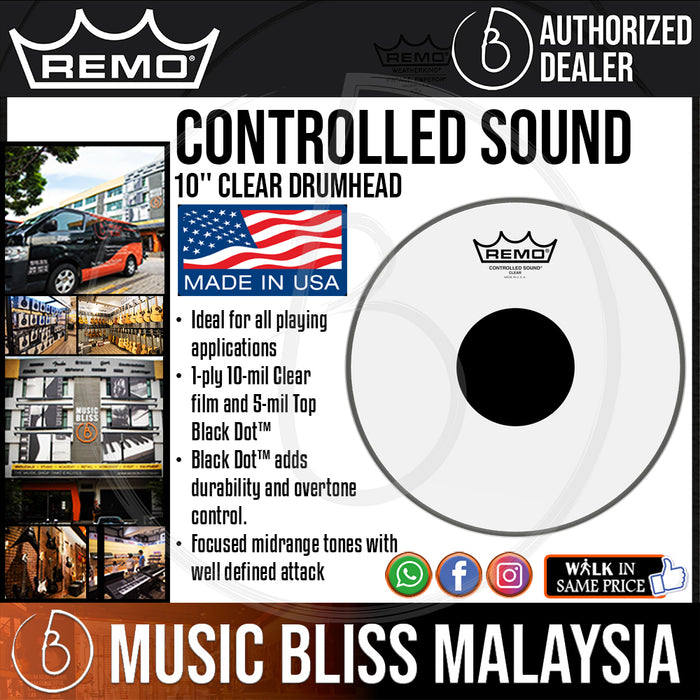 Remo Controlled Sound Clear Drumhead with Black Dot - 10" (CS-0310-10 CS031010 CS 0310 10) - Music Bliss Malaysia