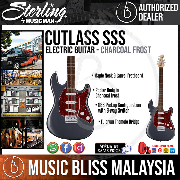 Sterling Cutlass SSS Electric Guitar - Charcoal Frost - Music Bliss Malaysia