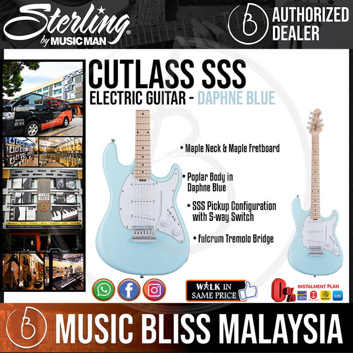 Sterling Cutlass SSS Electric Guitar - Daphne Blue - Music Bliss Malaysia