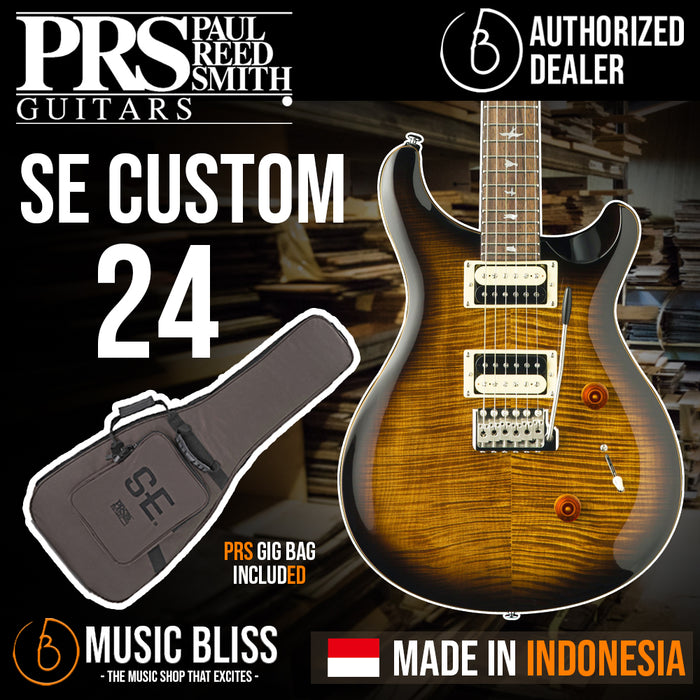 PRS SE Custom 24 Electric Guitar with Bag - Black Gold Sunburst (Made in Indonesia) - Music Bliss Malaysia