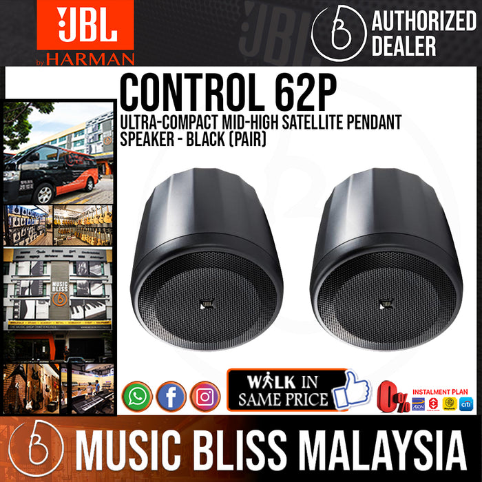 JBL Control 62P Ultra-Compact Mid-High Satellite Pendant Speaker - Black (Pair) (Control62P) - Music Bliss Malaysia