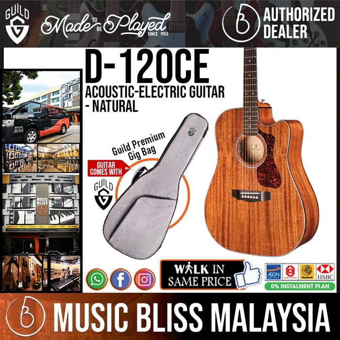 Guild D-120CE Acoustic-Electric Guitar with Guild Premium Gig Bag - Natural - Music Bliss Malaysia