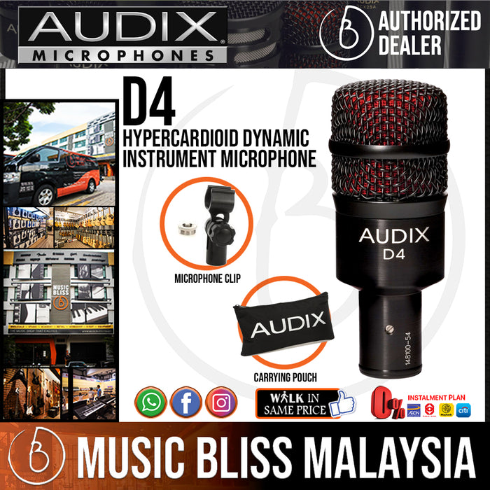 Audix D4 Hypercardioid Dynamic Instrument Microphone (D-4) - Music Bliss Malaysia
