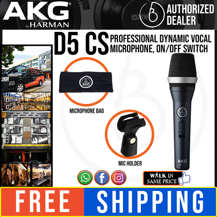 AKG D5 CS Professional Dynamic Vocal Microphone with on/off Switch *Everyday Low Prices Promotion* - Music Bliss Malaysia
