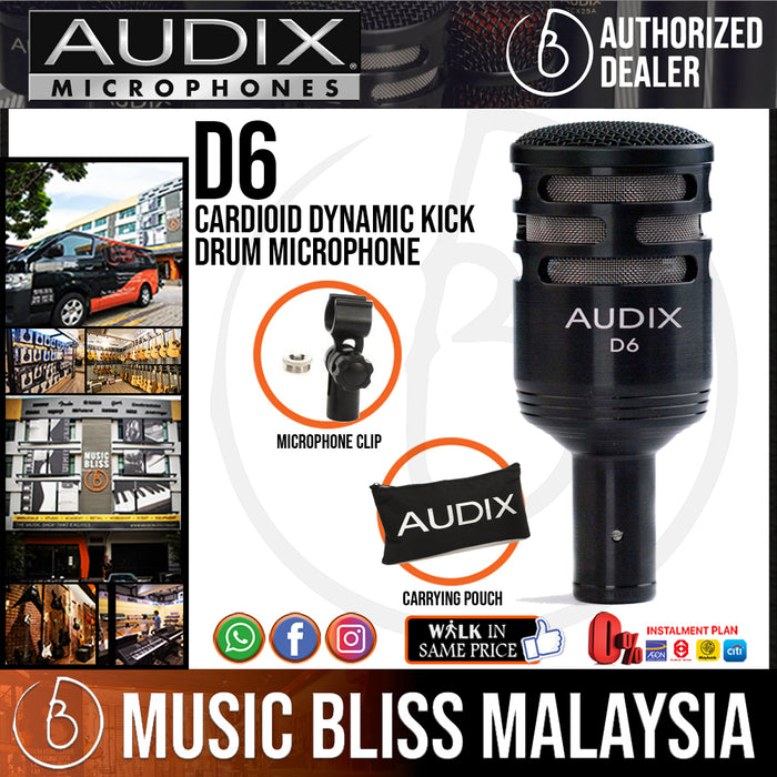 Audix D6 Cardioid Dynamic Kick Drum Microphone (D-6) - Music Bliss Malaysia