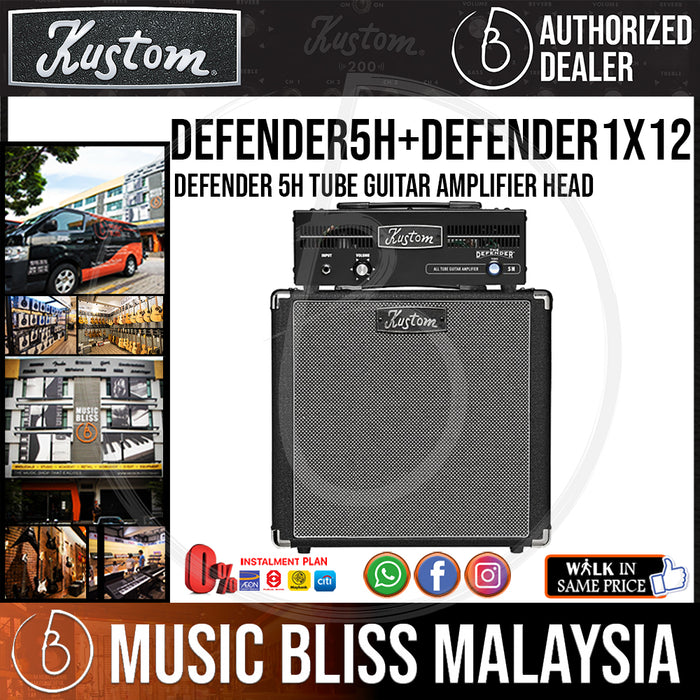 Kustom Defender 5H Tube Guitar Amplifier Head with Defender 1x12 Guitar Speaker Cabinet (Defender-5H + Defender 1x12) - Music Bliss Malaysia
